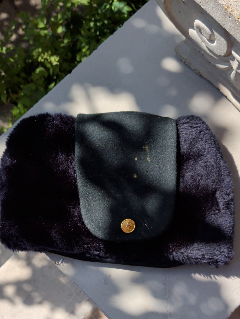 Men’s Black Faux Fur Military Hat with Green Flap